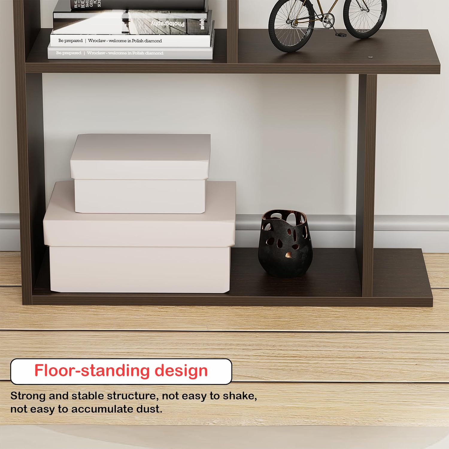 Lukzer 6 Layer Engineered Wood Space-Saving Organizer with Zigzag Open Bookshelf (MR-018/Wenge)