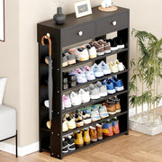 Lukzer 5-Tier Shoe Rack with Storage Drawers Engineered Wood Shoe Organizer (SR-001/Black)