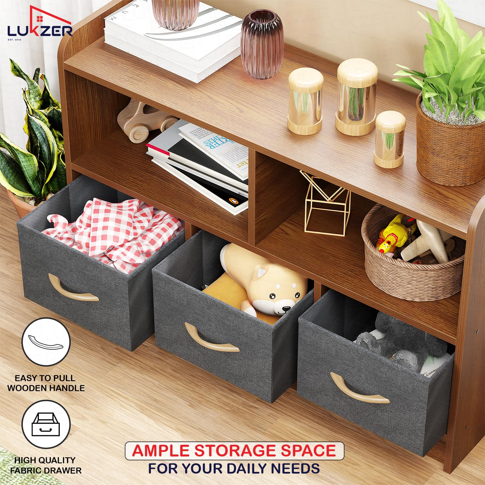 Lukzer 2-Layer Engineered Wood 3 Drawers Bookshelf & Storage Organizer (MR-025/Oak Brown)