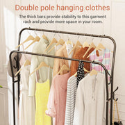 Lukzer Metal Cloth Stand with 2 Hanging Rods & Dual Storage Shelves (MGS-003/Black)