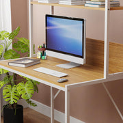 Lukzer 3-Layer Metal & Wooden Computer Desk & Study Table with Bookshelf (MST-006/White)