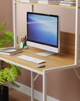 Metal & Wood Computer Desk with 3 Shelves | (MST-006)