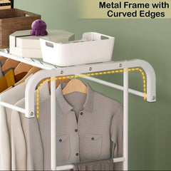 Lukzer Multifunctional Metal Garment Stand with Bottom Shelf (MGS-004/White)
