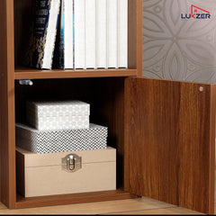 Lukzer 4 Layer Engineered Wood Storage Cabinet with Open Display Rack (MR-023/Oak Brown)