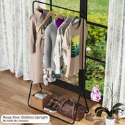 Lukzer Minimalist Single Rod Garment Stand with Coat Hanger – Modern Look (Black/White, 150x81.5x41.5cm)