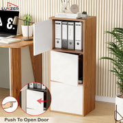 Lukzer 3-Tier Engineered Wood Cabinet Bookshelf Organizer with Magnetic Doors (MR-017/Oak Brown)