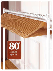 Lukzer Multi-Functional Cloth Rack Stand with Bottom Shelves & Wheels – Cat Ear Design (148x120x38cm, Black/Gold/White)