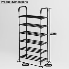 Lukzer Dual-Material Shoe Rack – Black, 3/4/5/6-Layer Storage Organizer