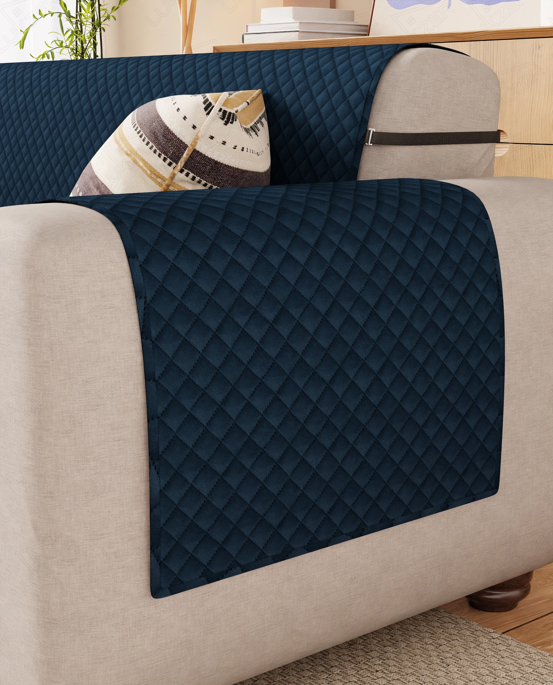 Lukzer Quilted Velvet Sofa Mat Blue Indigo (SC-197-01)
