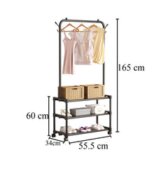 Lukzer Metal Garment Stand with 2 & 3 Bottom Shelves – Durable Clothing Organizer (Black/White)