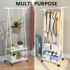 Lukzer A- Shape Metal Multipurpose Garment Rack with 2 Bottom Shelves White