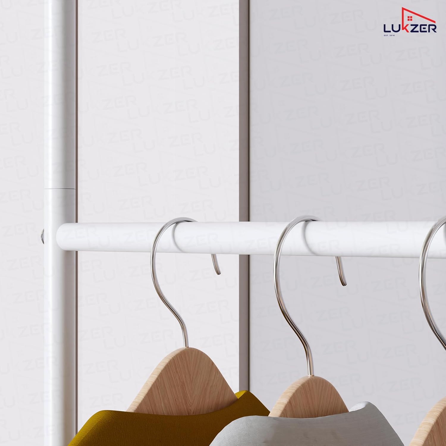 Lukzer Metal Garment Stand with Multi-Level Hanging Bars (MGS-005/White)