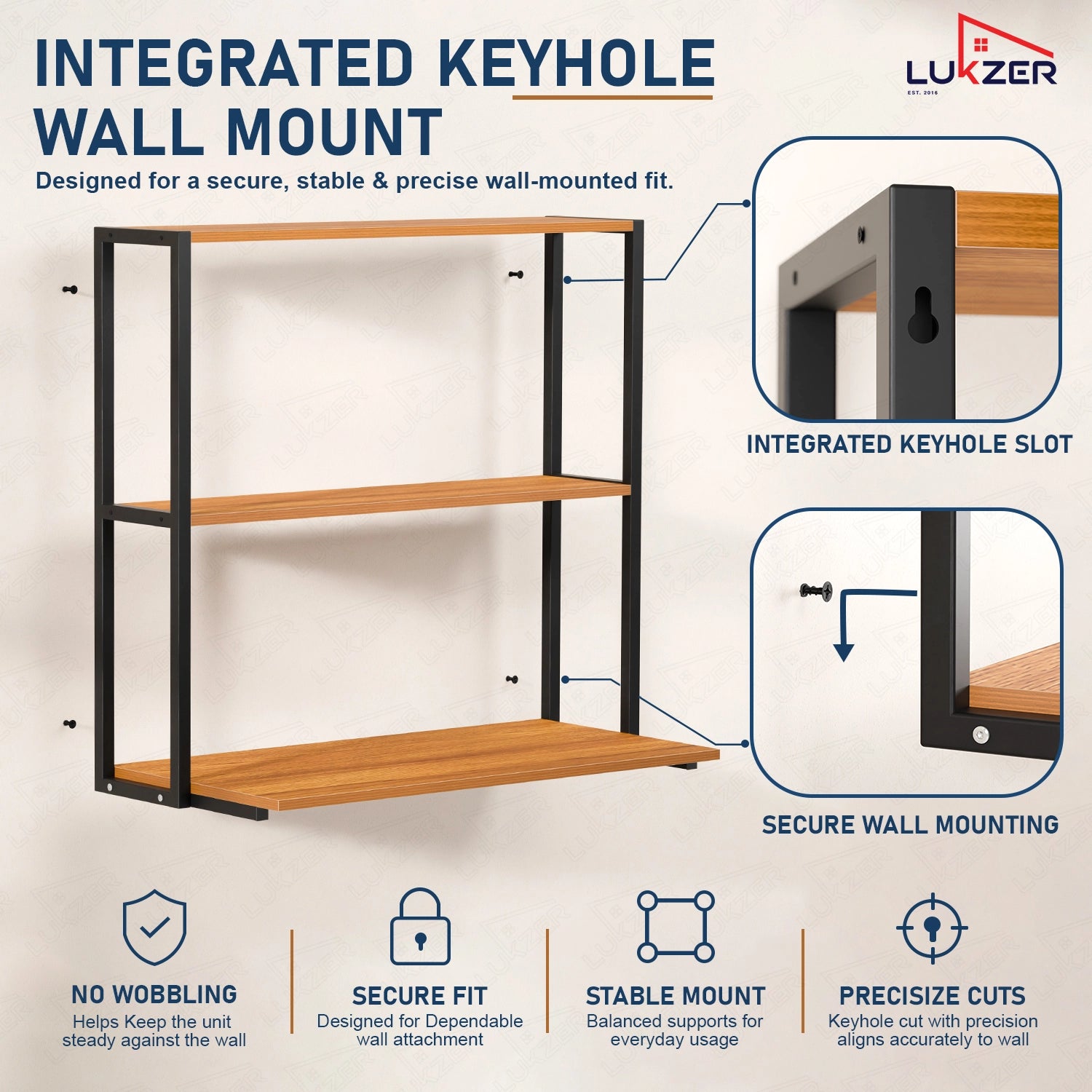 Lukzer Wall Mounted Study Table with Multipurpose Storage Shelves (MMR-007/Black & Oak Brown)