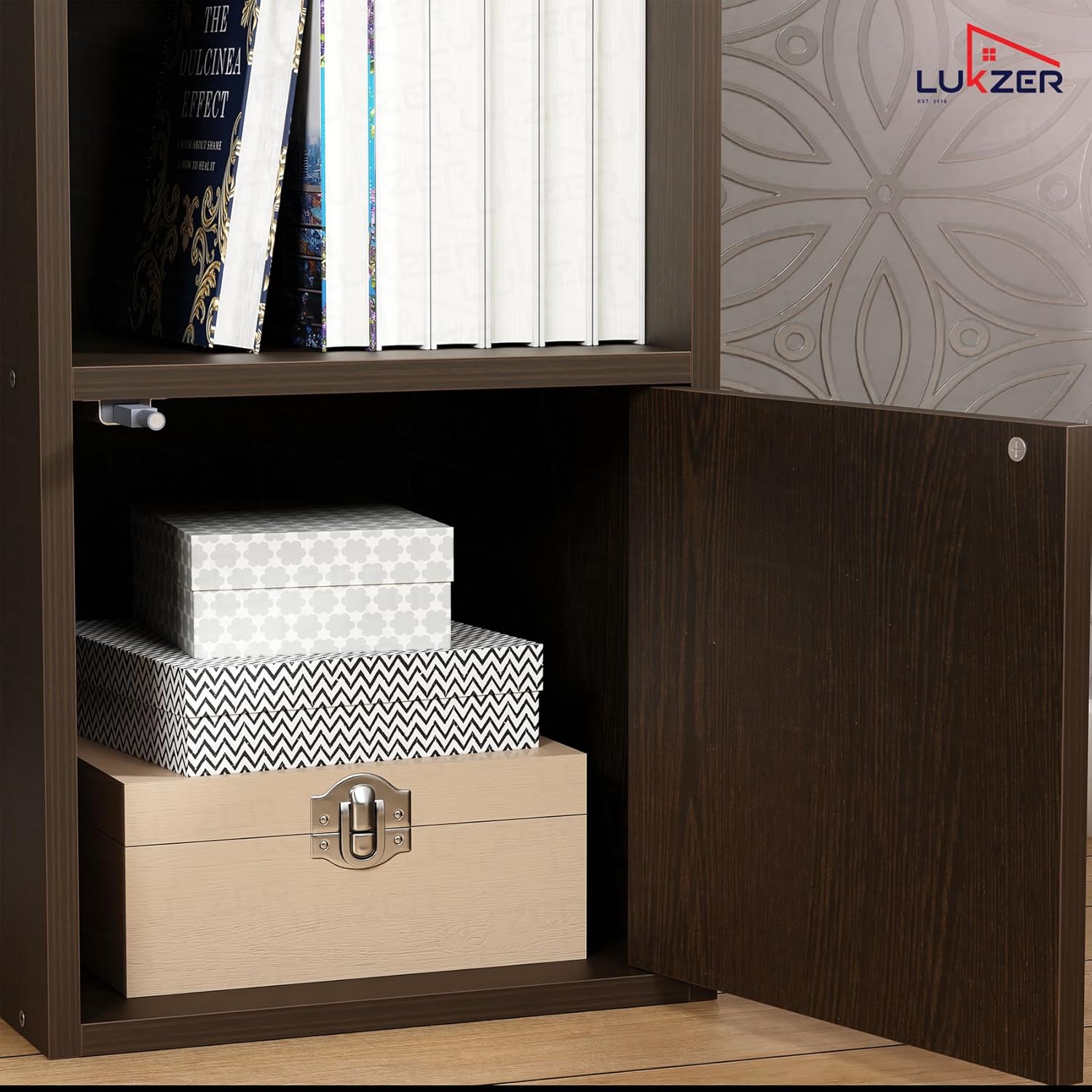 Lukzer 3 Layer Engineered Wood Storage Cabinet with Open Display Rack (MR-022/Wenge)