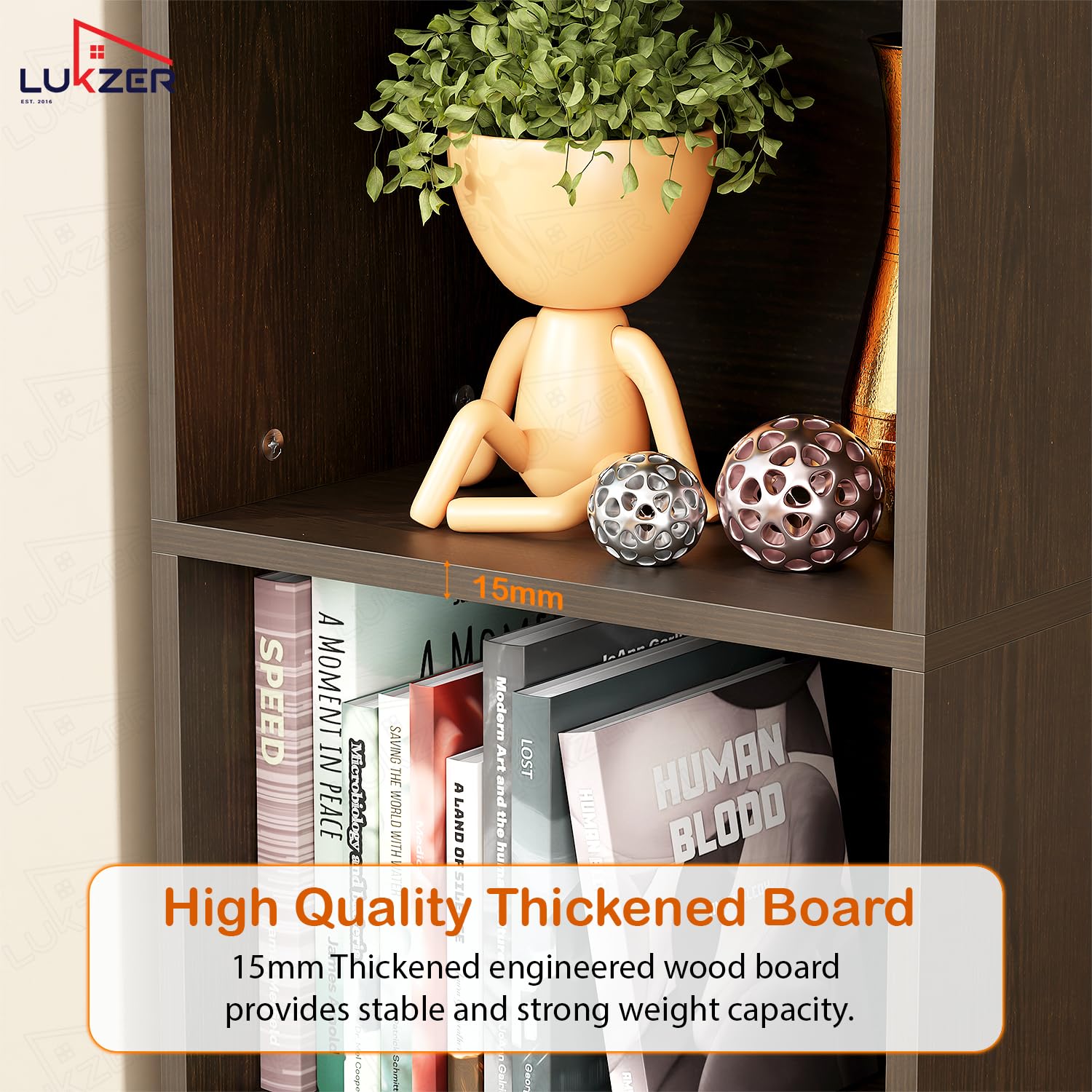 Lukzer Multipurpose Bookshelf Engineered Wood Closed Back Rack (MR-006/Wenge)