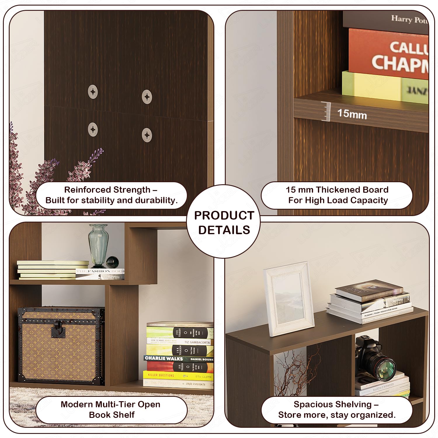 Lukzer 8 Shelves Modern Engineered Wood Book Shelf with Storage Display Rack (MR-004/Wenge)