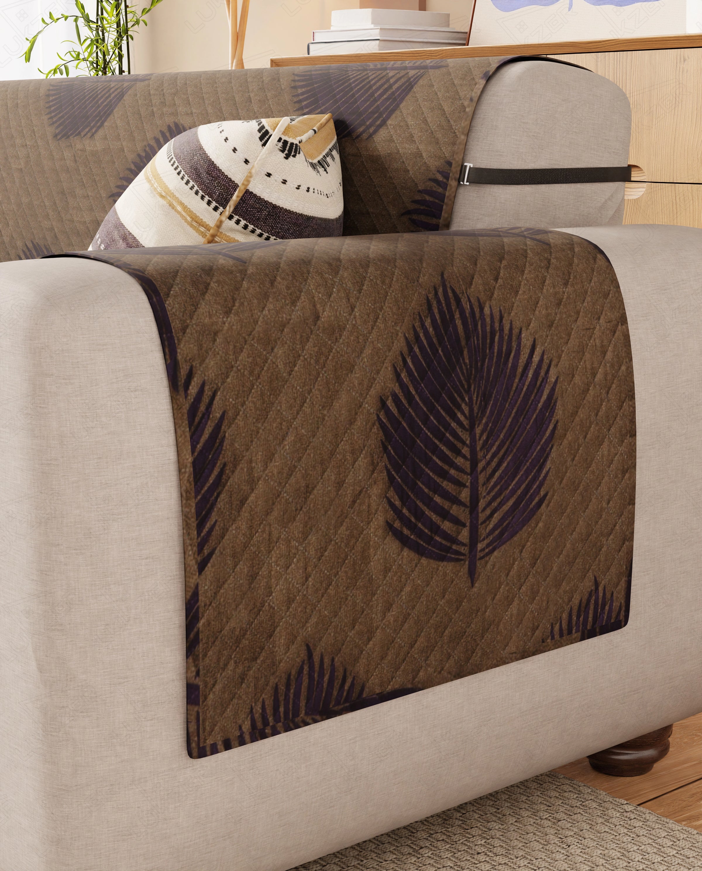 Lukzer Reversible Quilted Sofa Mat with Arms Sapphire Bloom (SC-182-01/A)
