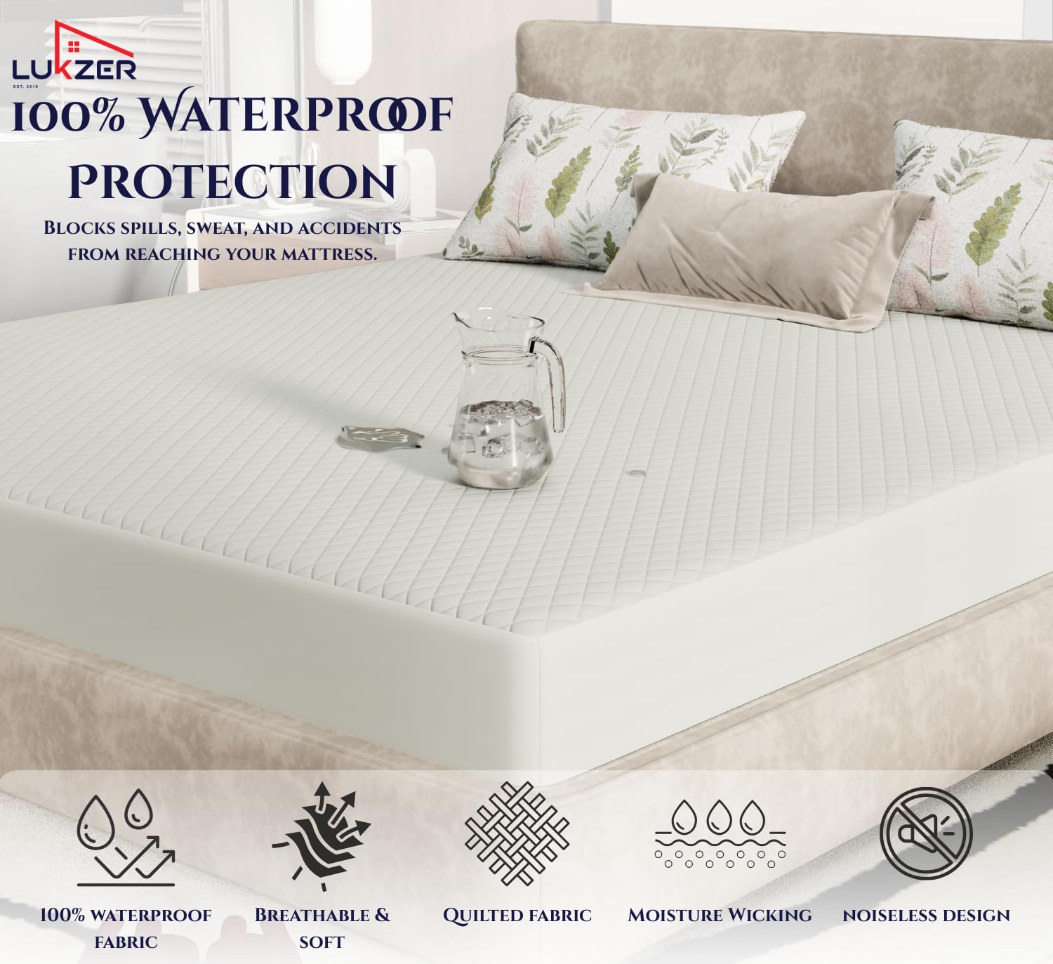 Lukzer Quilted Cotton Waterproof Mattress Protector   Mercury (MTP-QMC-001)