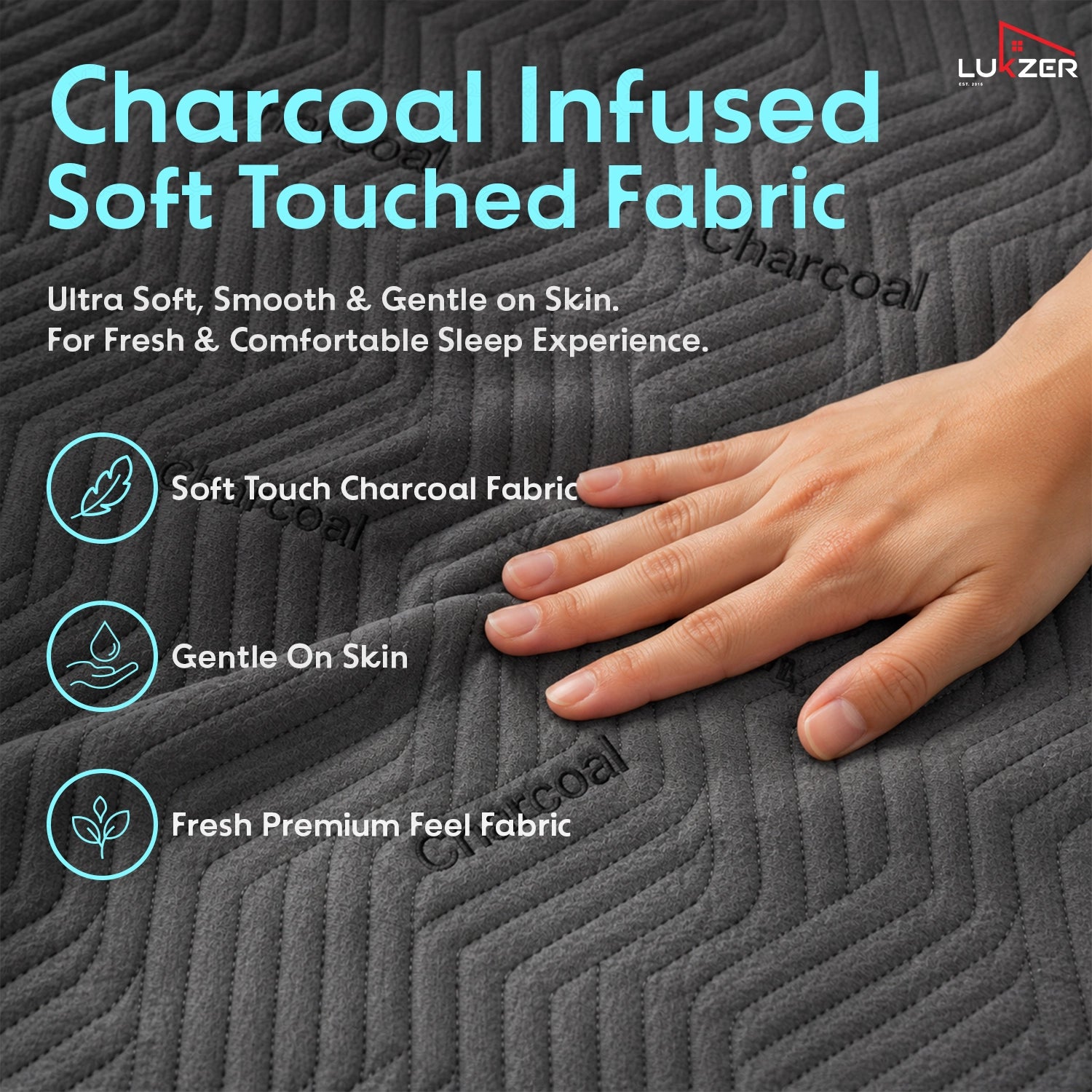 Lukzer 100% Waterproof Charcoal Fabric Mattress Protector/Mattress Cover / Queen Size - (75" x 60" Inches) - (6.3 x 5 ft)