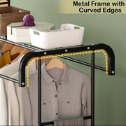 Lukzer Multifunctional Metal Garment Stand with Bottom Shelf (MGS-004/Black)