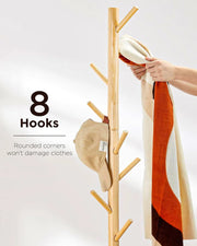 Bamboo Freestanding Multifunctional 8 Hook Coat Hanger