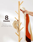 Bamboo Freestanding Multifunctional 8 Hook Coat Hanger