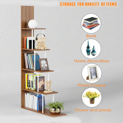 Lukzer 5-Tier L-Shaped Modern Step Design Storage & Display Unit (MRM-015/Oak Brown)