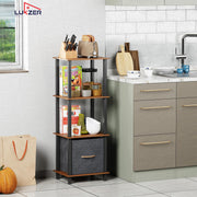 Lukzer 4-Tier Engineered Wood Bookshelf with Fabric Drawer (MRM-001/Oak Brown)