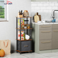 Lukzer 4-Tier Engineered Wood Bookshelf with Fabric Drawer (MRM-001/Oak Brown)