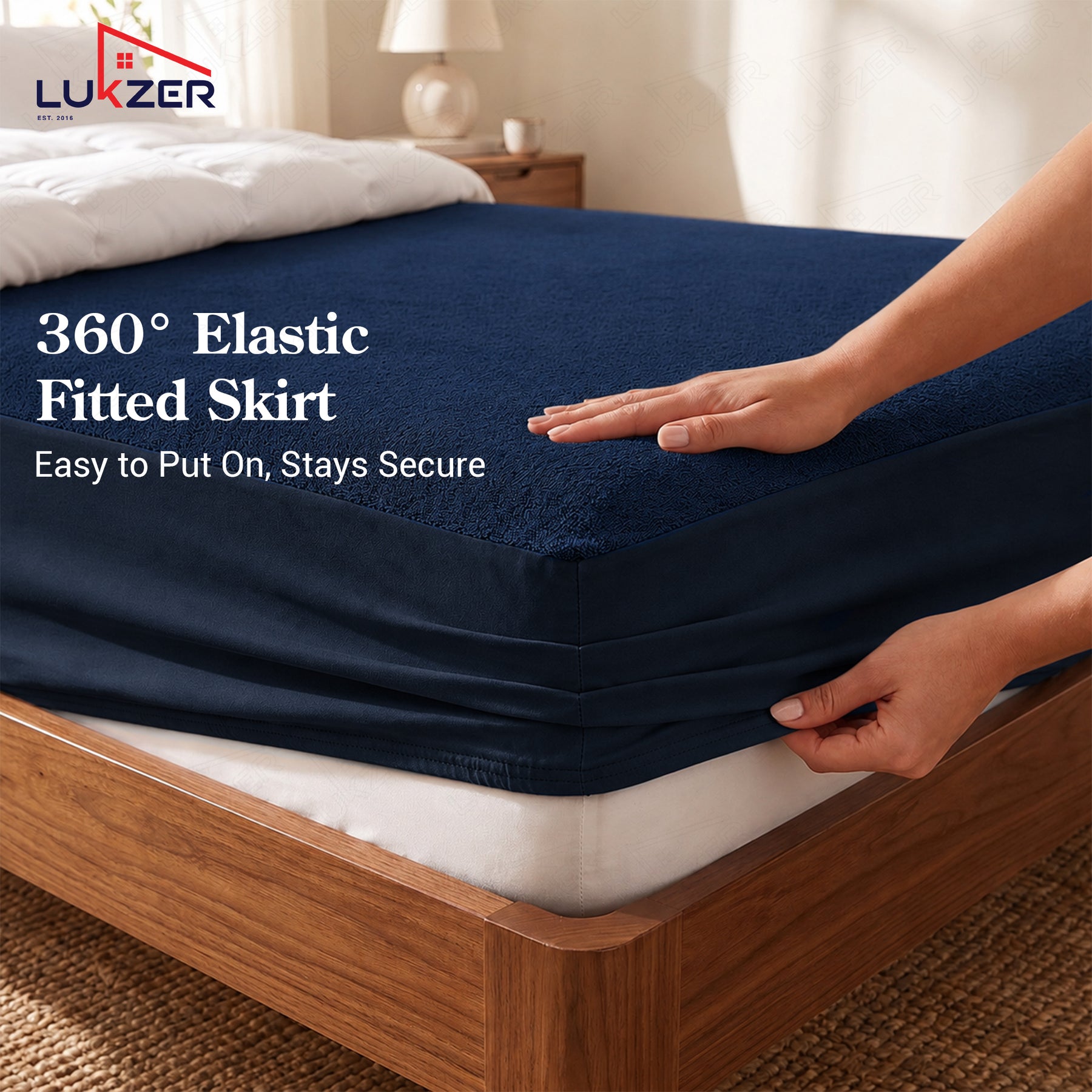 Lukzer Terry Cotton Waterproof Mattress Protector  Blue (MTP-BL-001)