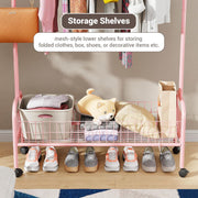 Lukzer Heavy-Duty Portable Metal Clothes Rack with Single Rod & Bottom Shelf (MGR-001/Pink)