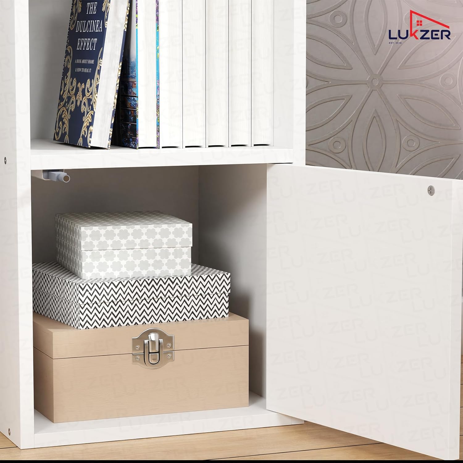 Lukzer 3 Layer Engineered Wood Storage Cabinet with Open Display Rack (MR-022/White)