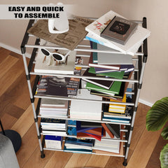 Lukzer Easy DIY Metal & Plastic Bookshelf/Storage Organizer – Black & Silver (3/4/5/6 Layers)