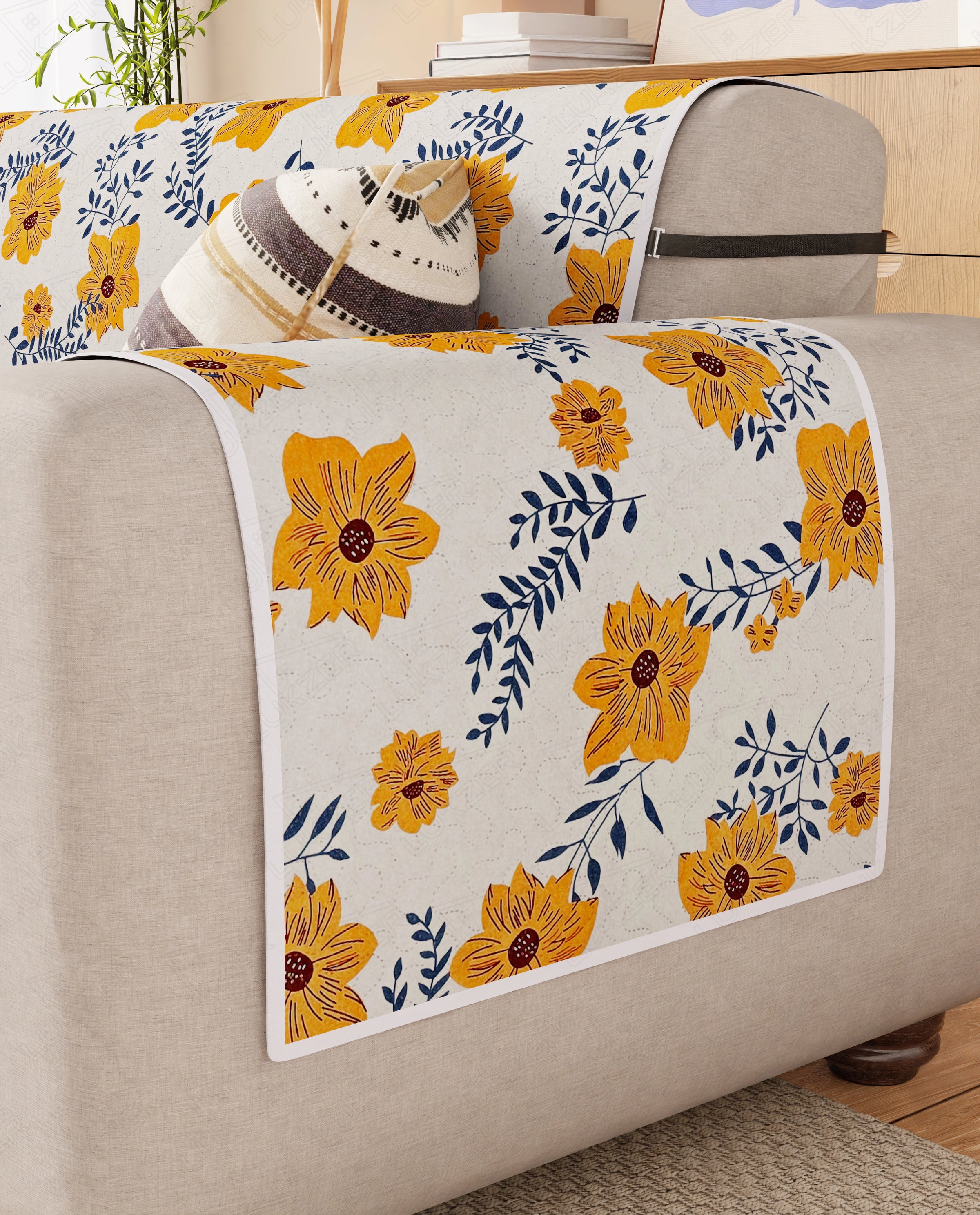 Lukzer Reversible Quilted Sofa Mat with Arms Brick Bloom (SC-201-01)