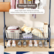 Lukzer Heavy-Duty Portable Metal Clothes Rack with Single Rod & Bottom Shelf (MGR-001/Deep Sea)