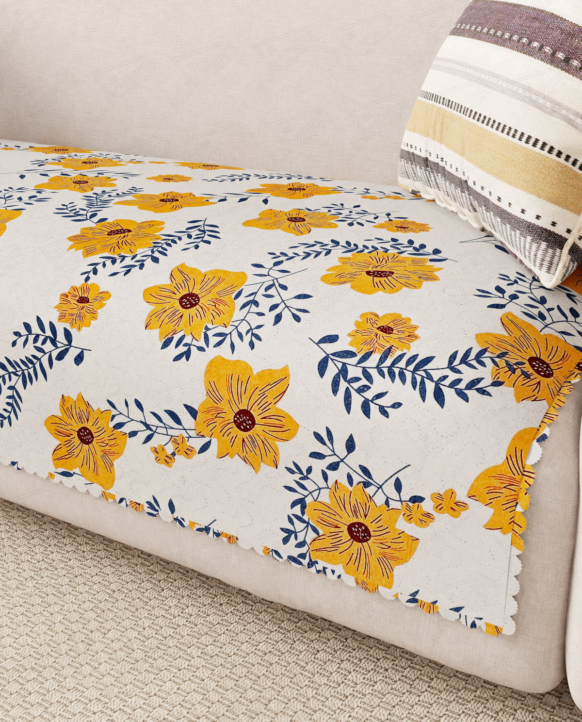 Lukzer Quilted Reversible Brick Bloom Sofa Mat with WaveEdge Ultrasonic Cut (ONLY SEAT COVER) - SC-201-01WE