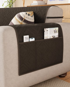 Lukzer Reversible Quilted Sofa Mat with Arms Dot Frame Dark Brown (SC-212-01)