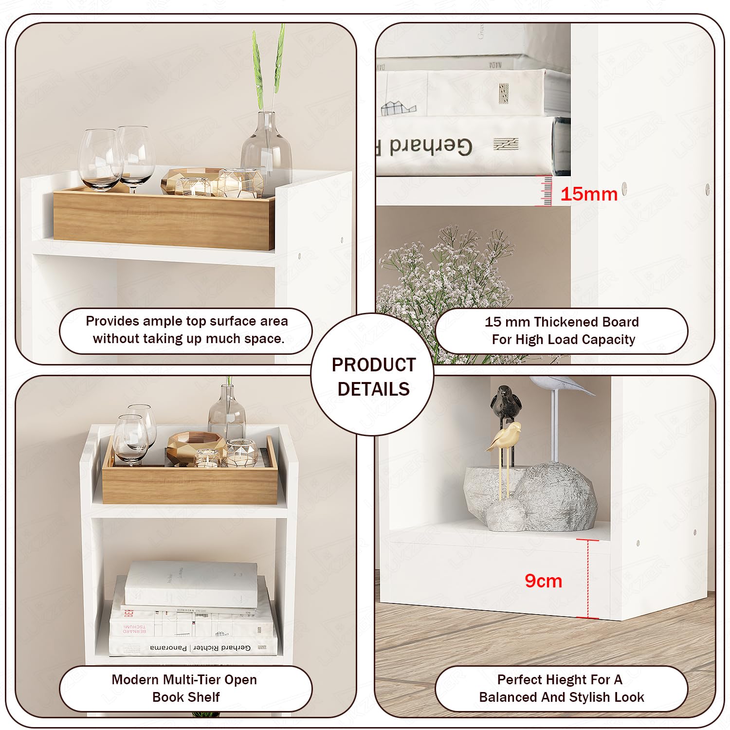 Lukzer 3 Layer Engineered Wood Multipurpose Rack Bookshelf Organizer Stand (MR-010/White)