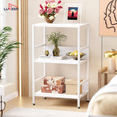 Lukzer 3-Tier Wooden Bedside Table for Bedroom & Multipurpose Open Storage Shelf (MMR-006-White & White)