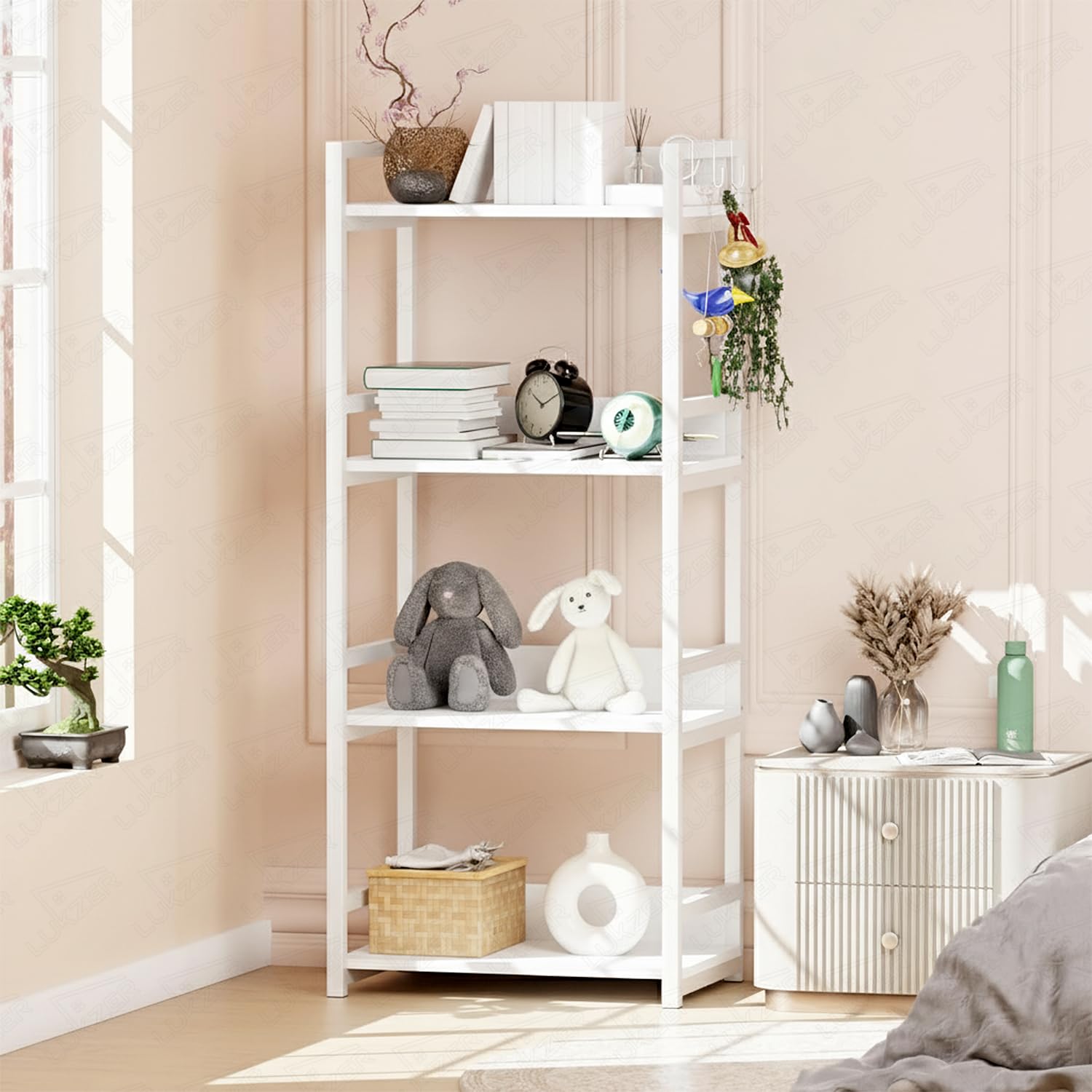 Lukzer 4-Tier Multipurpose Metal & Wood Kitchen Storage Rack (MKR-004/White & White)