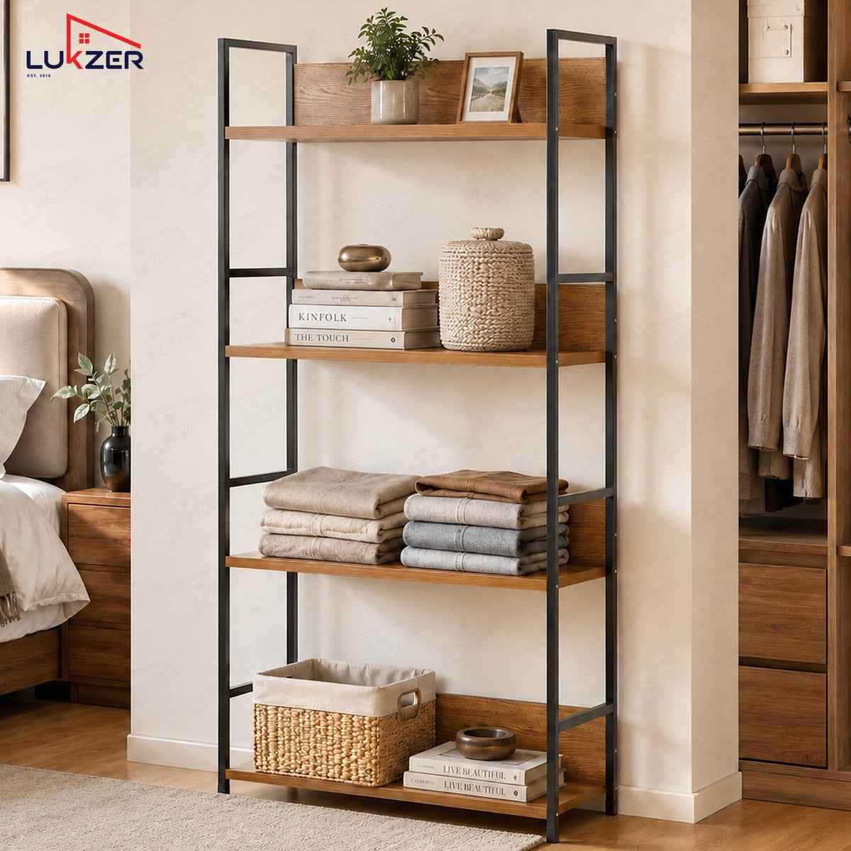 Lukzer 4-Tier Multipurpose Kitchen Organizer Rack (MMR-001/Black & Oak Brown)