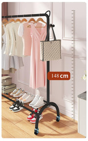 Lukzer Multi-Functional Cat-Ear Hook Metal Garment Stand with Wheels (CGS-005/Black)