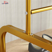 Lukzer MGS-005 Gold Metal Garment Stand with Bottom Shelf | Heavy-Duty Clothes Rack