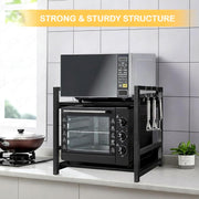 Lukzer 2-Tier Multipurpose Metal & Wood Kitchen Storage Rack (MKR-002/Black & Black)