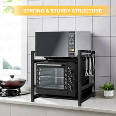 Lukzer 2-Tier Multipurpose Metal & Wood Kitchen Storage Rack (MKR-002/Black & Black)