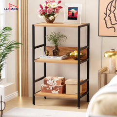 Lukzer 3-Tier Wooden Bedside Table for Bedroom & Multipurpose Open Storage Shelf (MMR-006-Black & Oak Brown)