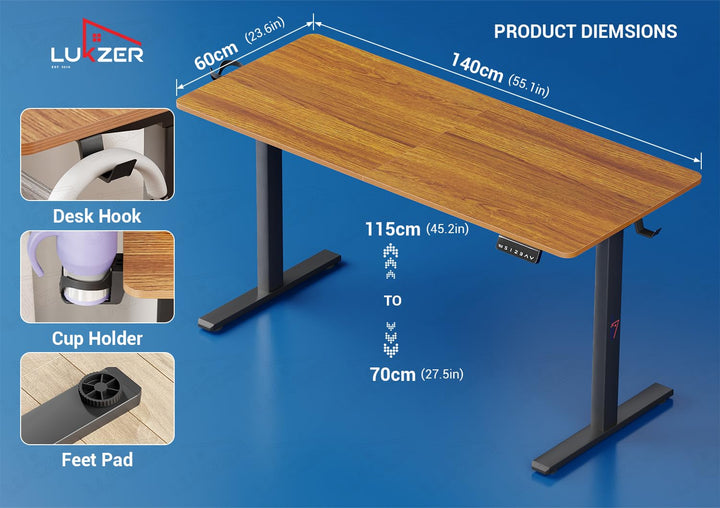 Lukzer Dual Motor Electric Height Adjustable Desk Memory Controller Standing Table EST-002/Black & Oak Brown)