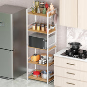 Lukzer 5-Tier Multipurpose Metal & Wood Kitchen Storage Rack (MKR-005/Oak Light with White)