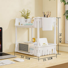 Lukzer 2-Tier Plastic Desk Storage & Book Organizer with Pen Holder (PMR-008/White)