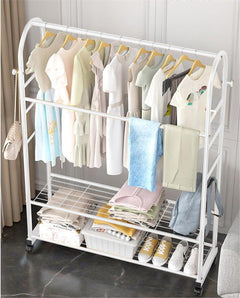 Lukzer Curved Metal Garment Stand with 2 Bottom Storage Shelves (CH-033/White)